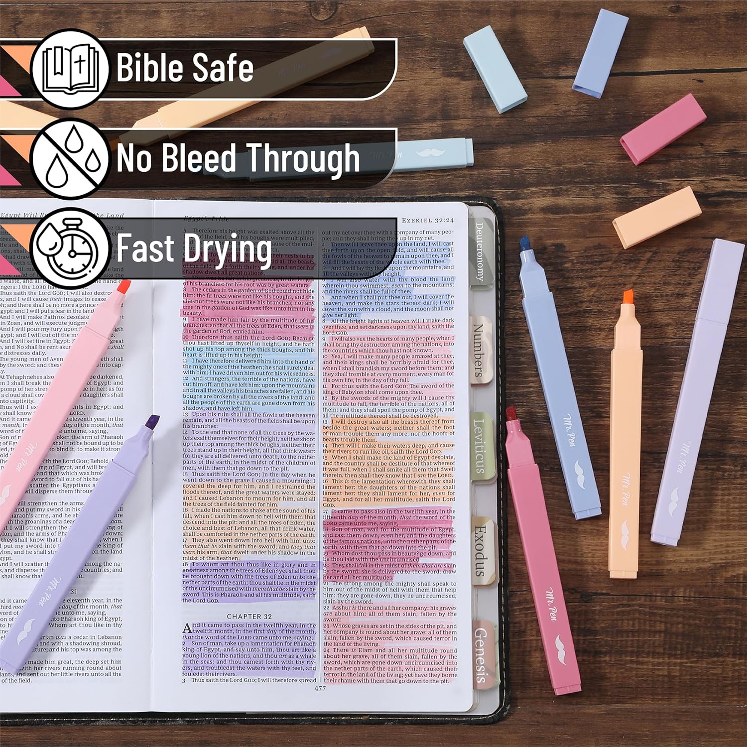 Aesthetic Bible Highlighters, 8 Pack, Pastel Colors, No-Bleed Ink, Chisel Tip, Bible Journaling & Study Supplies - Image 4