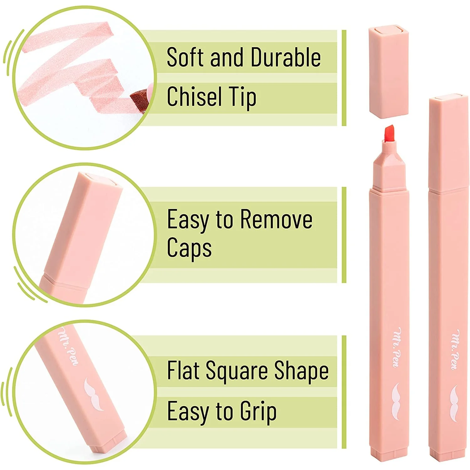 Aesthetic Highlighters, 8 Pack, Boho Colors, No-Bleed Ink, Chisel Tip - Image 3