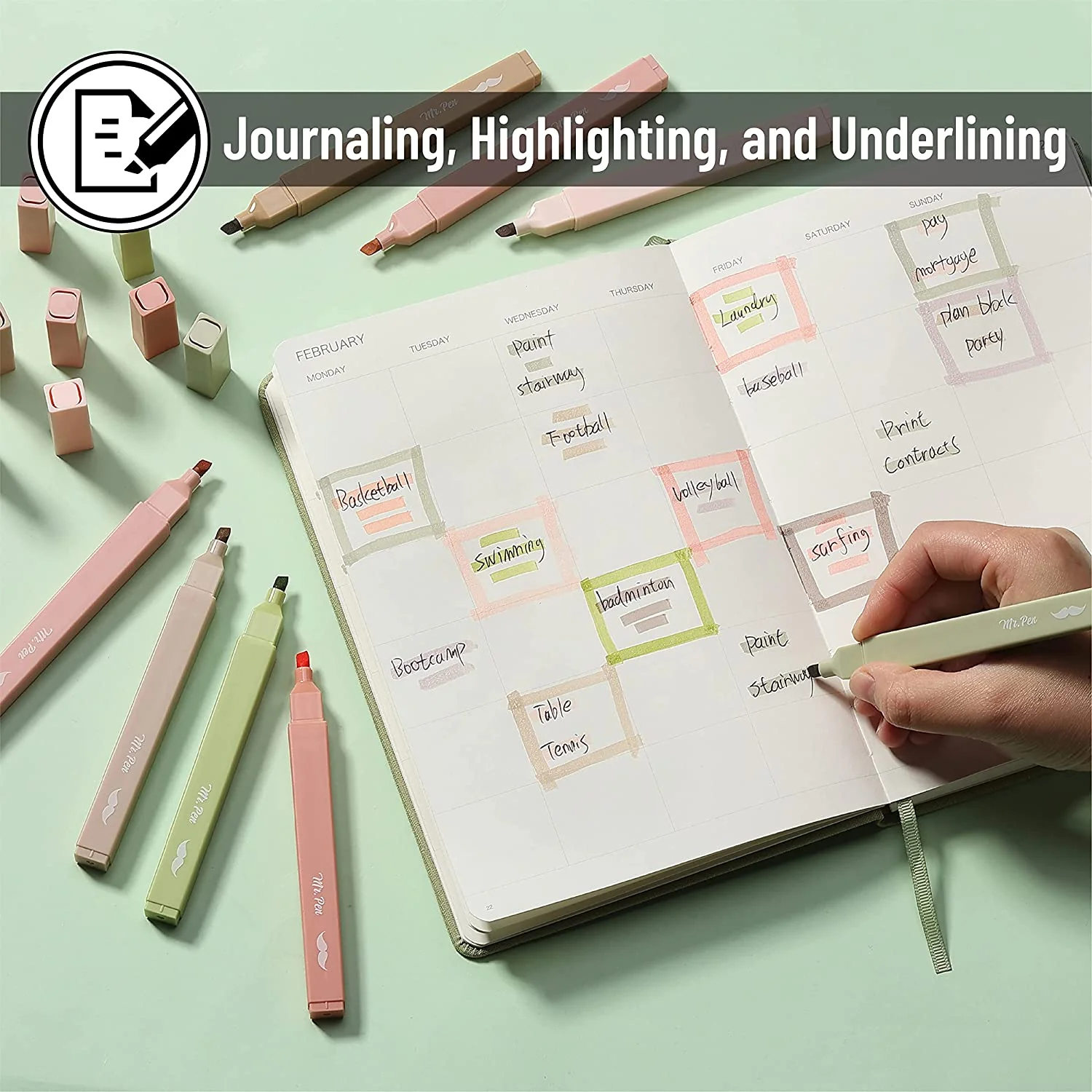 Aesthetic Highlighters, 8 Pack, Boho Colors, No-Bleed Ink, Chisel Tip - Image 6