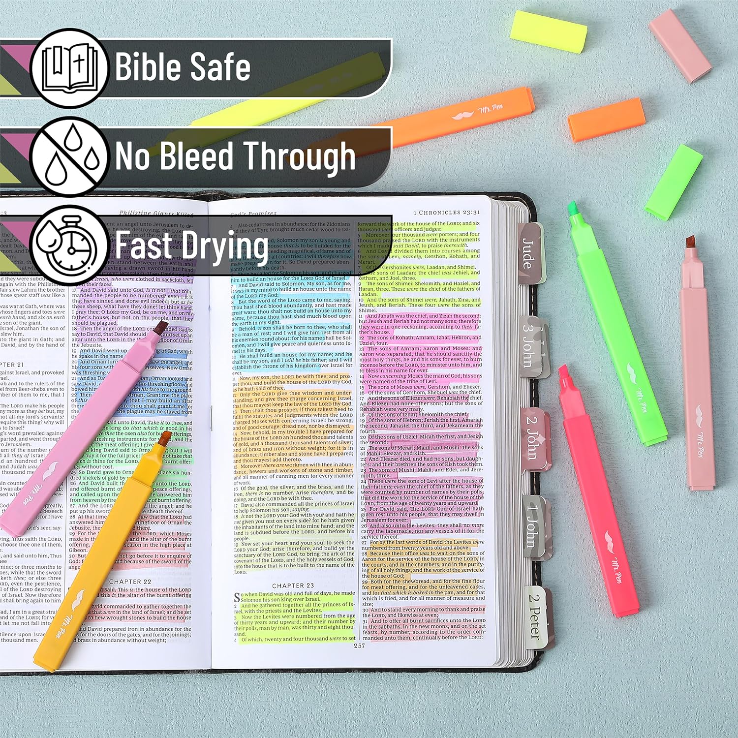 Aesthetic Bible Highlighters, 12 Pack, Vibrant Colors, No-Bleed Ink, Chisel Tip - Image 4