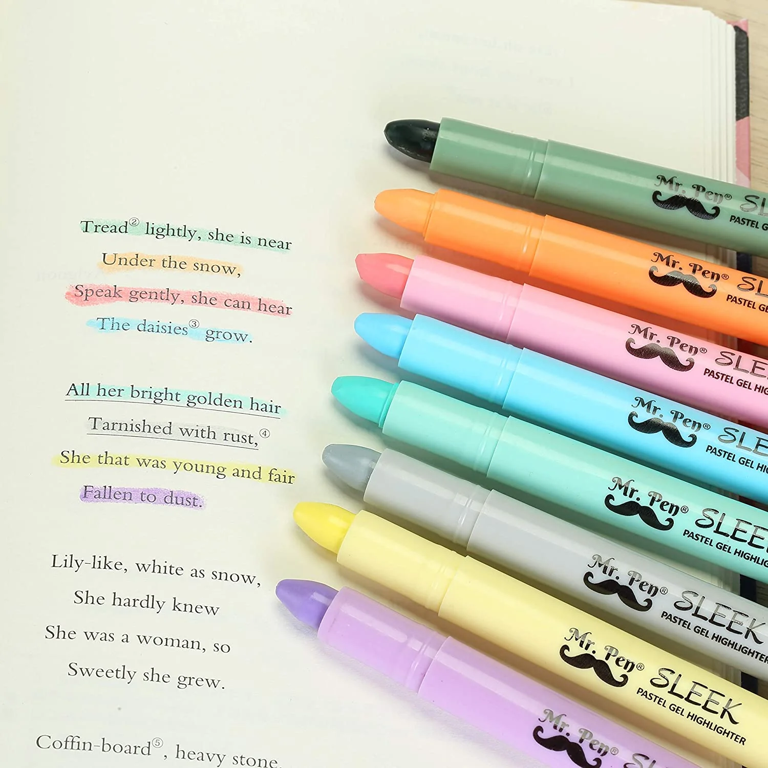 Bible Gel Highlighters, 8 Pack, Pastel Colors, No-Bleed, Twist-Up, Sharpenable Tips - Image 13