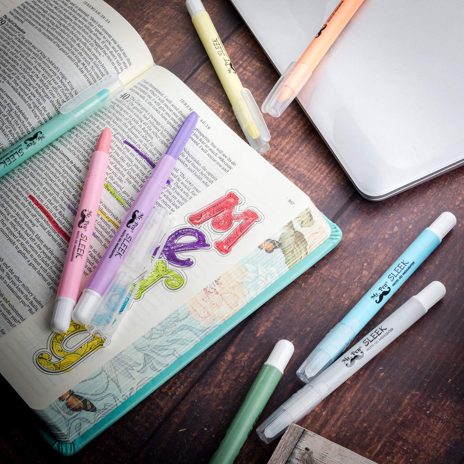 Bible Gel Highlighters, 8 Pack, Pastel Colors, No-Bleed, Twist-Up, Sharpenable Tips - Image 15