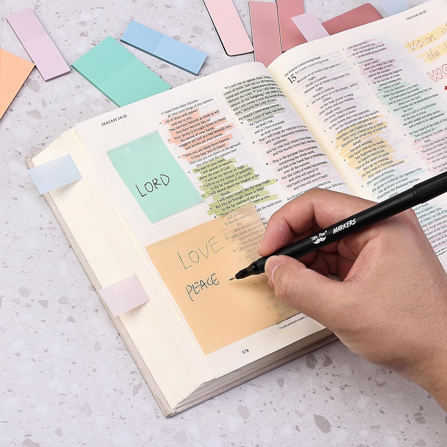 Bible Journaling Kit, No Bleed Highlighters & Pens, Tabs, Prayer Cards, Sticky Notes, Pencil Case - Image 6