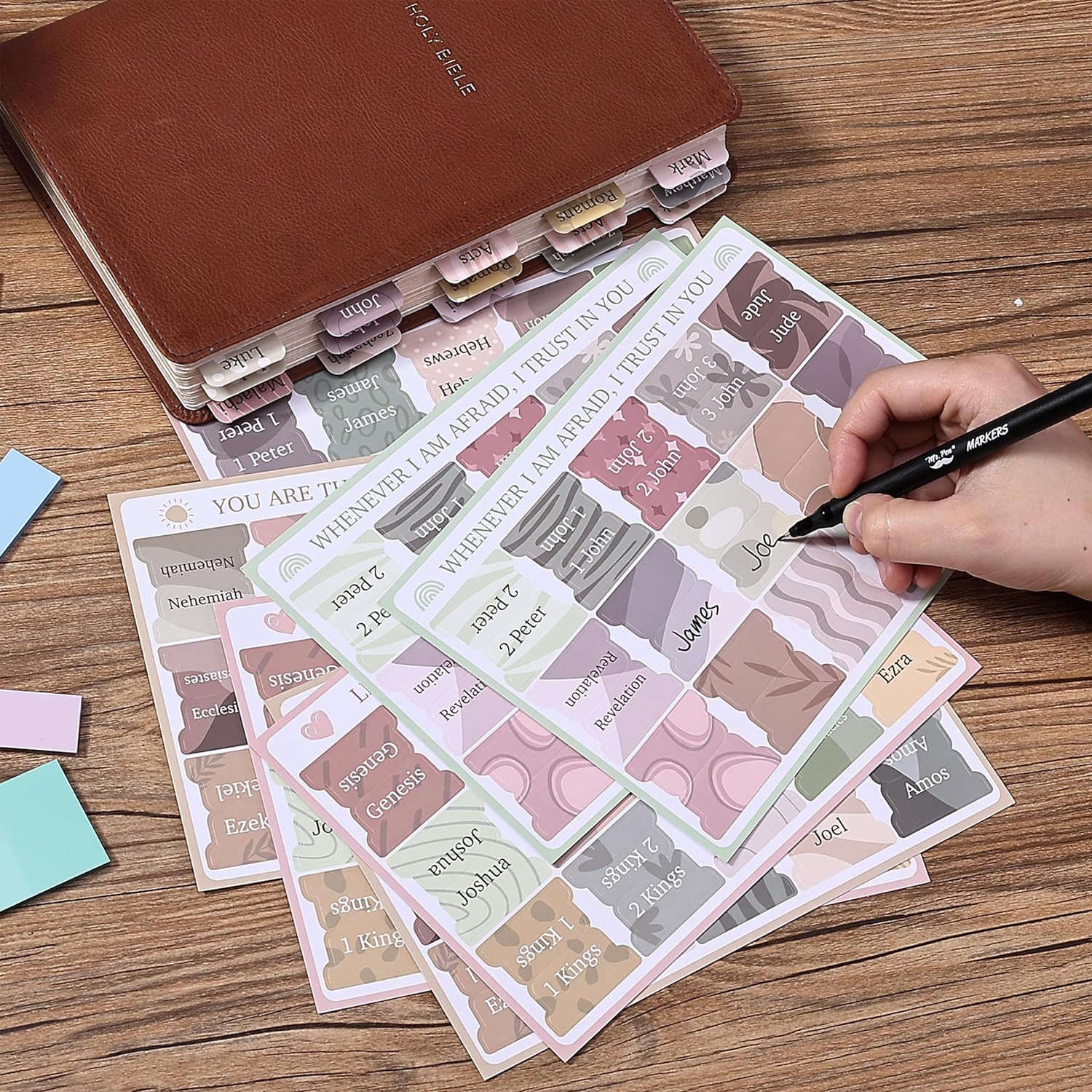 Bible Journaling Kit, No Bleed Highlighters & Pens, Tabs, Prayer Cards, Sticky Notes, Pencil Case - Image 7