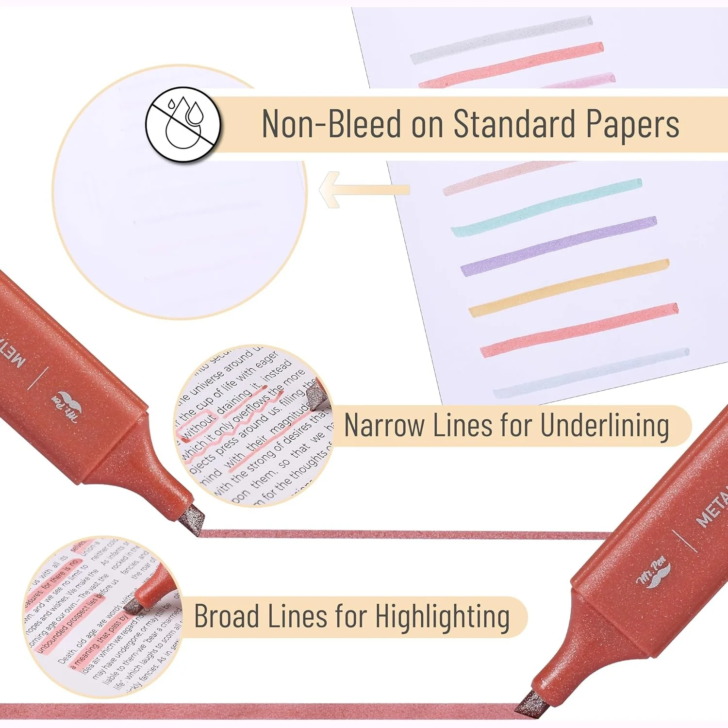 Glitter Highlighters, 8 Pack, Metallic Colors, Chisel Tip, Aesthetic & Cute Highlighters for School, Journaling & Crafts - Image 6