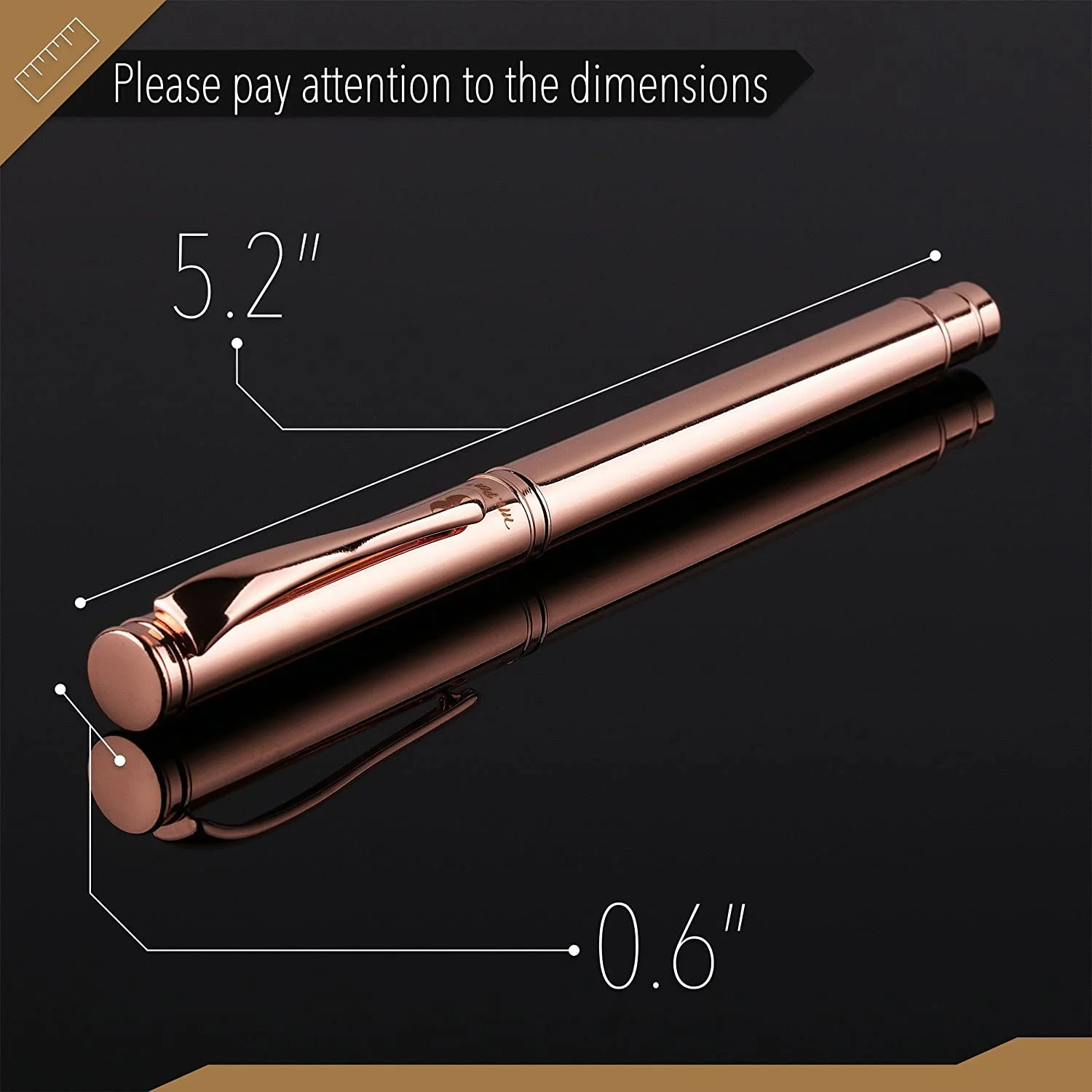 Luxury Pen, Rose Gold Metal Barrel, Black Ink, Fine Point, Executive Gift Pen with Extra Refill - Image 3
