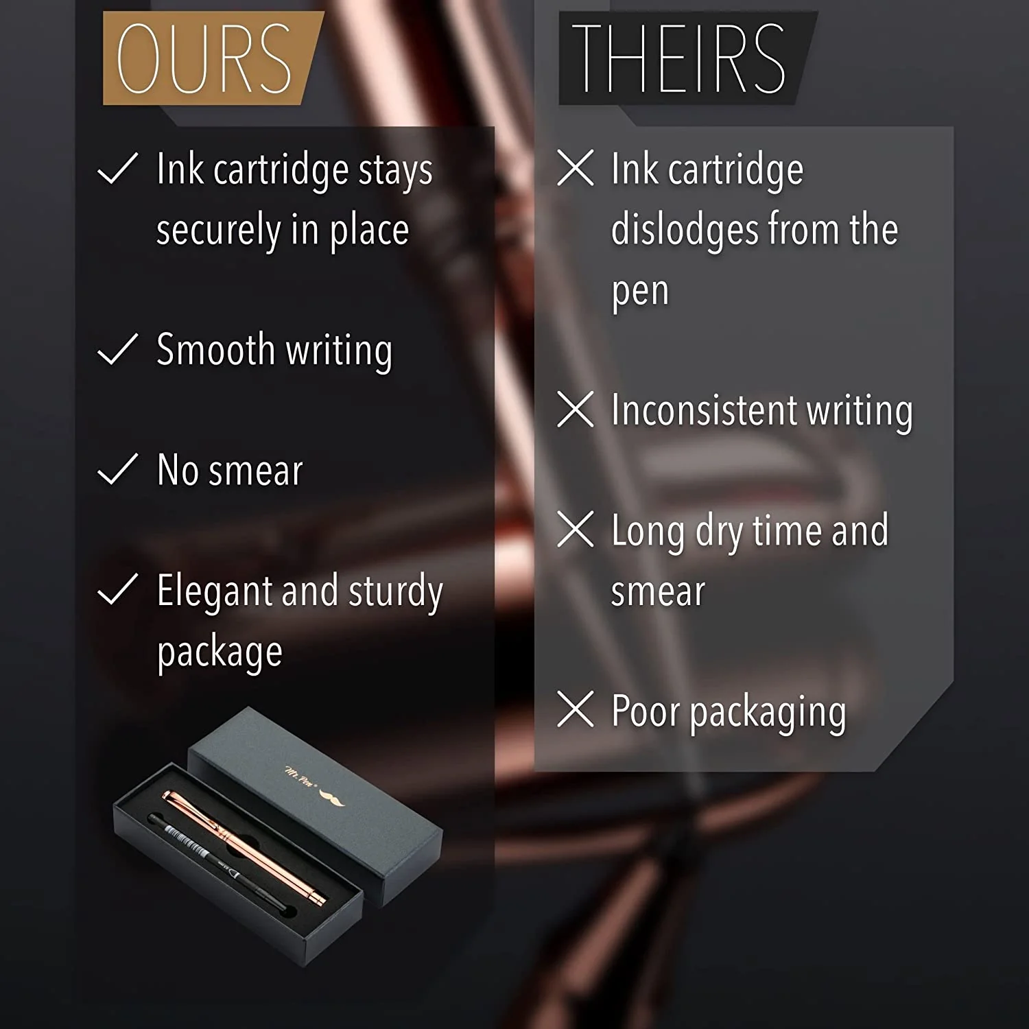 Luxury Pen, Rose Gold Metal Barrel, Black Ink, Fine Point, Executive Gift Pen with Extra Refill - Image 5