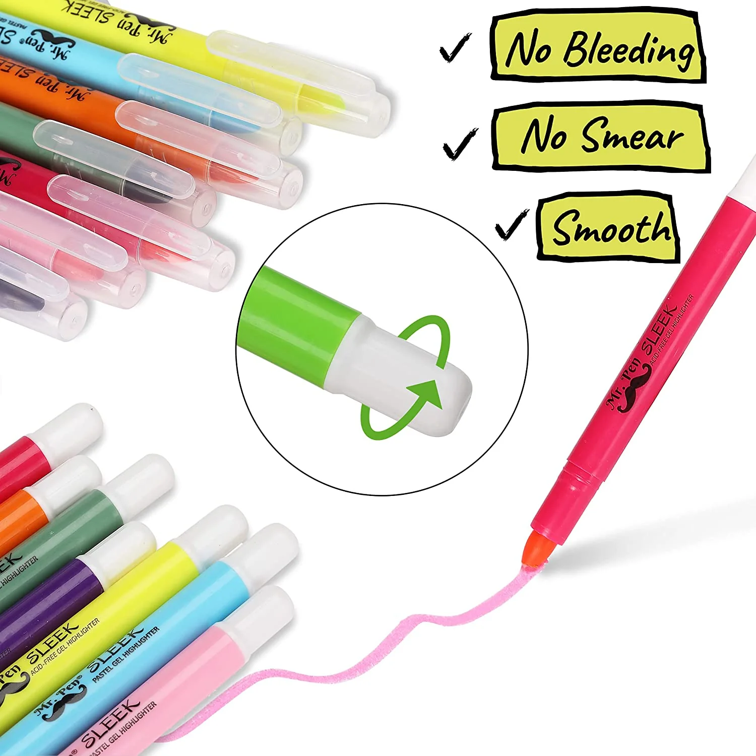 No-Bleed Gel Bible Highlighters, 16 Pack, 8 Pastel + 8 Vibrant Colors, Twist-Up, Sharpenable - Image 3